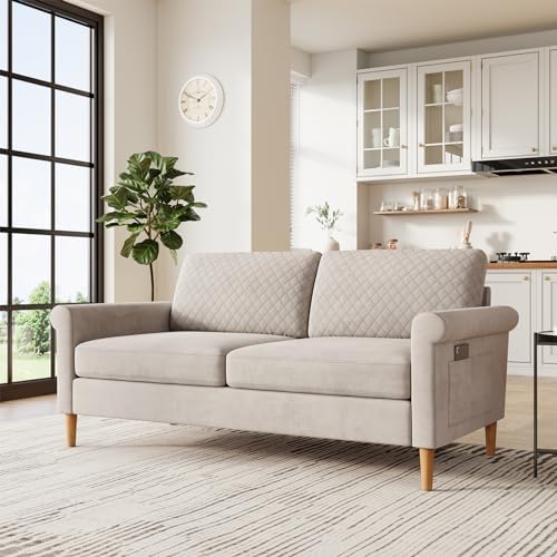 Vesgantti 65" Beige Loveseat, Comfy Mid-Century Modern 2-Seat Sof...