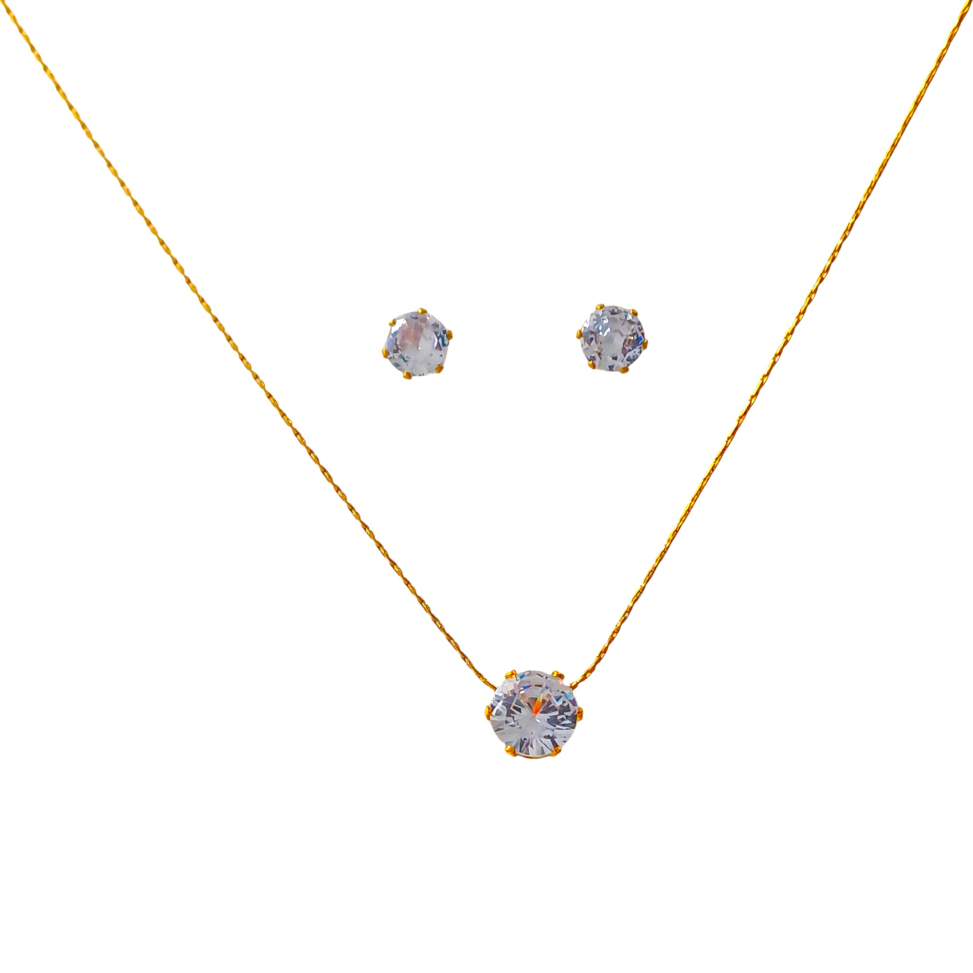 JEWILLEY White Round Rhinestone Six Link Claw Neckpiece Chain With Earrings | Danity Everyday Wear Anti-Tarnish Waterproof Necklace Set for Women and Girls