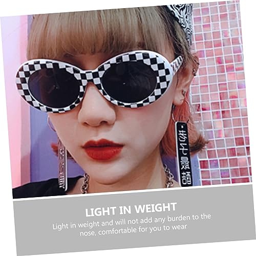 Oval Sunglasses for Women Vintage Inspired Retro Sunglasses with Protective Lenses Adorable Checkered Frame for Parties and Novelty Events3