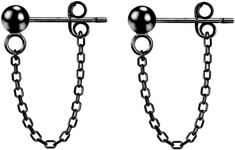 Reffeer Minimalist Ball Earrings with Chain Dangle Earrings for Women Teens Dangle Earrings Studs Cute Solid 925 Sterling Silver Earrings