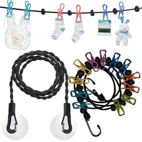 Travel Washing Line 2 Pack with 12 Pegs - Portable Retractable Clothes Line for Camping, Extendable Washing Line for Indoor Outdoor Use, Balcony, RV, Caravan