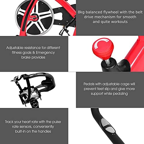 COSTWAY Exercise Bike, Flywheel Spinning Stationary Bicycle with Adjustable Seat & Resistance, Heart Rate Monitor, LCD Displays and Bottle Holder, Indoor Cycling Bikes for Home Gym Workout