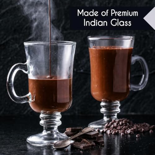 Image of 250 ML Glass Coffee Mug Set, with Convenient Handle, Tea Glasses for Hot /Cold Beverages, Thermal Shock Resistant, Tempered Glass, Mugs for Cappuccino Pack of 4 (PN - 02, 4 Count (Pack of 1))