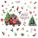 Merry Christmas Pegatinas de Pared, DIY Carro Rojo árbol de Navidad Calcomanías Autoadhesivo Adhesivos de Pared Retirable, para Dormitorio Sala de Estar Sofá TV Fondo (A)