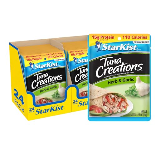StarKist Tuna Creations Herb and Garlic Pouch (2.6 oz - 24 Pack) Wild Caught, High Protein Shelf Stable Seafood, No Draining, Ready to Eat for Salads and Sandwiches
