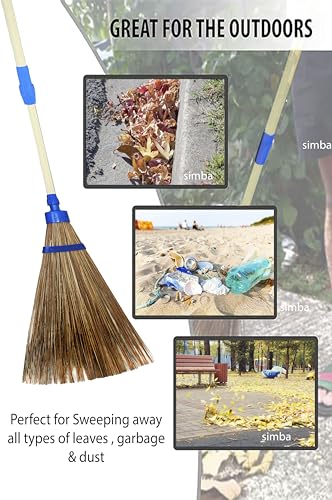 Image of HATAKI Coconut Palm Broom for Garden, Outdoor, Terrace, Road Cleaning I with 4 ft Extendable Handle I Leaf and Dust Removal for Lawn,Road, Yard and Garden Cleaning, Pack of 2