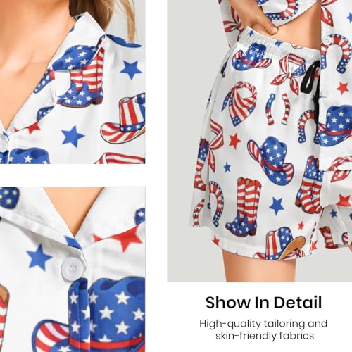 Image of Funny Pajamas for Women Set Print Satin Loungewear Pjs Short Sleeve Button Down Top and Shorts Sets Sleepwear XS-3XL