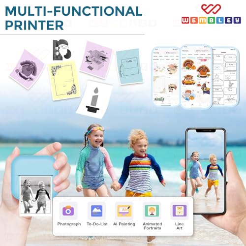 Image of Wembley Mini Bear Themed Thermal Printer| Portable, Wireless & Rechargeable| Safe & Ink-Free Color Printer for Kids Age 5+| Print Anytime, Anywhere (Blue)