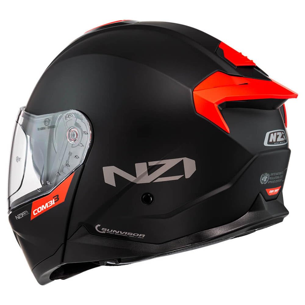 NZI Combi 3 Duo Nouveau Negro Rojo Mate - Casco de Moto Modular Abatible con Visor Solar - Unisex Hombre y Mujer - Homologado P/J ECE 22.06