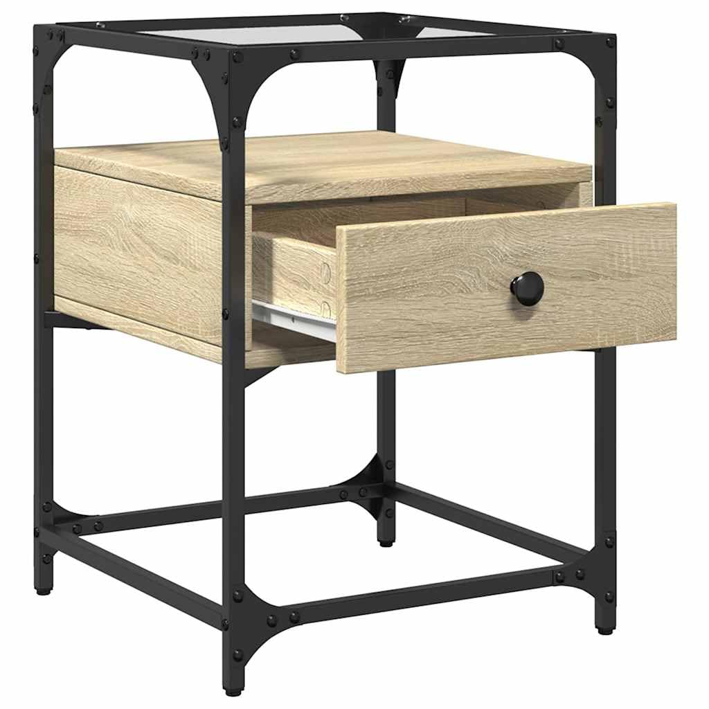 Stilvoller Nachttisch mit Glasplatte und Ablage - Langlebiger Holzwerkstoff, Feuchtigkeitsbeständig und Stabil - Perfekte Aufbewahrung für Wohnzimmer und Schlafzimmer