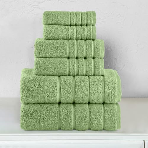 Image of Elegant Comfort 4 Lines Viscose Stripe 6-Piece Premium Towel Set - 100% Turkish Cotton High Absorbent Luxury Bathroom Towels - Includes 2 Washcloths, 2 Hand Towels and 2 Bath Towels Set, Sage