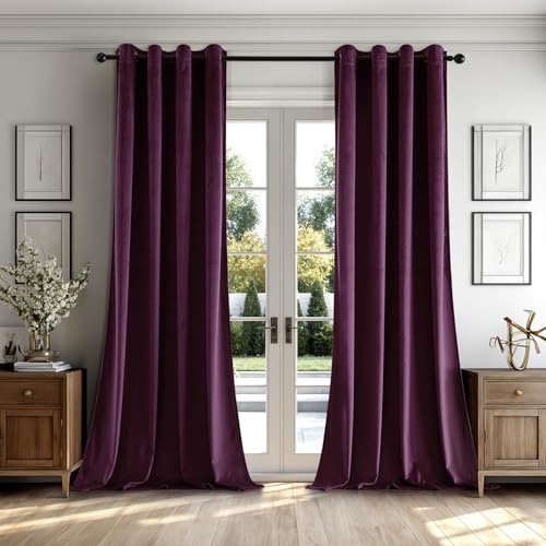 MIULEE Rideaux Velours Violet Foncé 140x225 CM Lot de 2, Luxurious Doux Semi-occultant Rideau à...