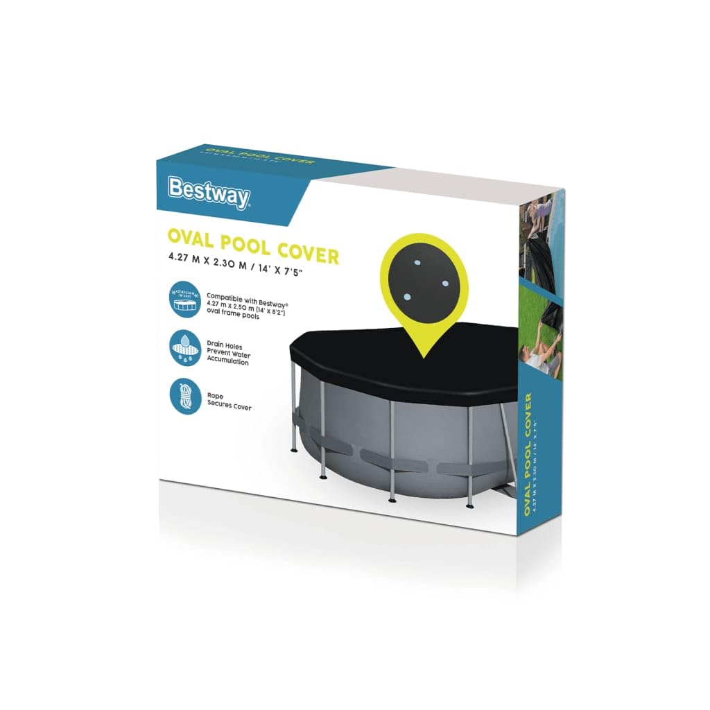 Couverture de Piscine Bestway Flowclear en PVC 418 x 230 cm pour Piscine Ovale Power Steel 427 x 250 x 100 cm, Cordes de Fixation, Trous de Drainage, extérieur Jardin Bassin