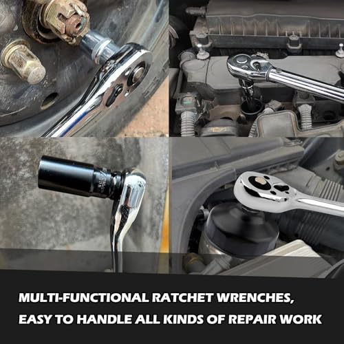Image of Salior 8 Inch Dual Direction 3 /8 Ratchet,Multi-Purpose Socket Wrench Ratchet Wrench for Filter,Spark Plug,Lug Nut Socket,Universal Quick-Release Ratcheting Wrenches Car Accessories
