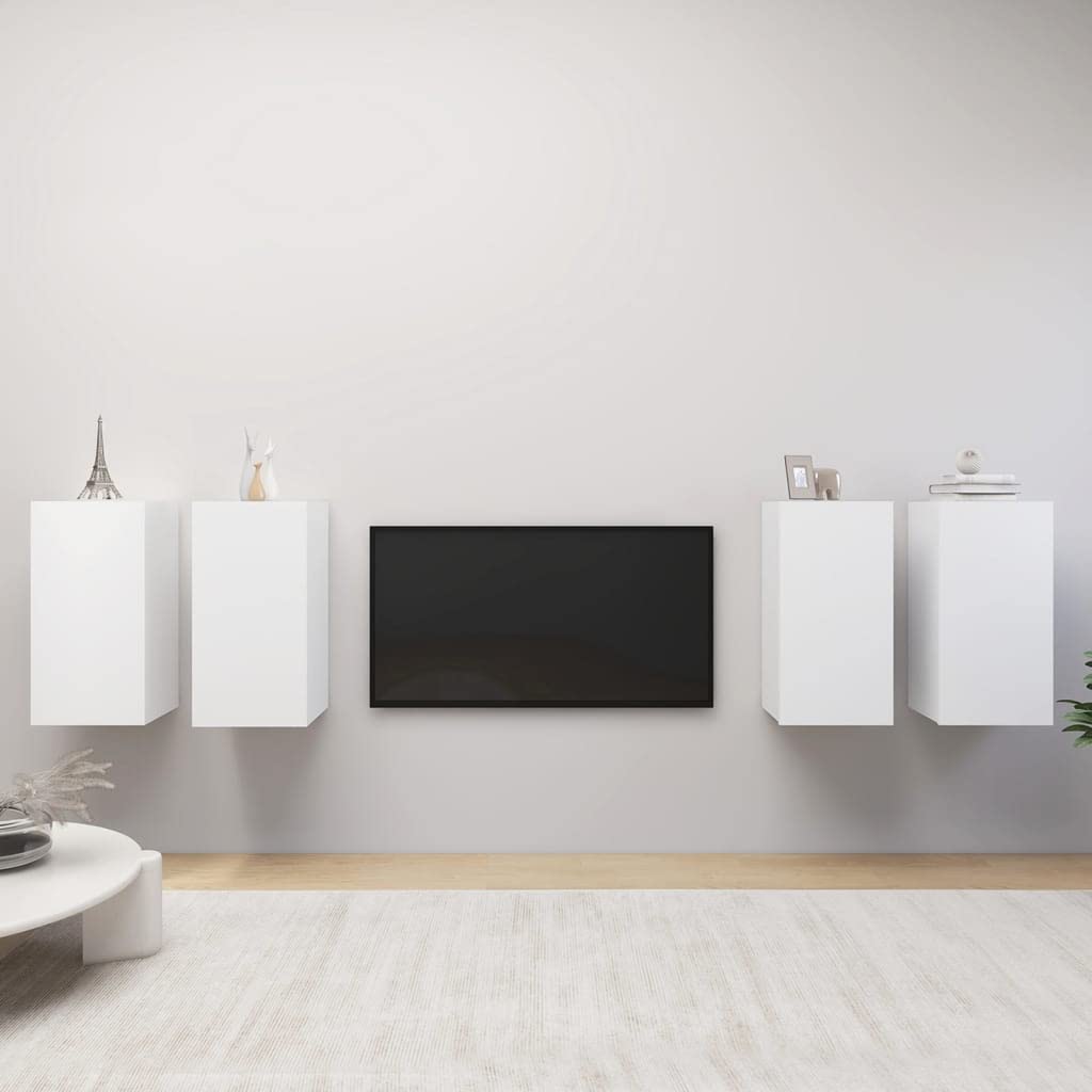 Set di 4 mobili da parete per TV, colore bianco, 30,5 x 30 x 60 cm