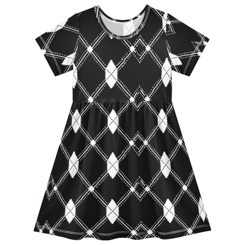 Black White Plaid Girls Dresses Sundress Kids Short Sleeve Casual A Line Dresses