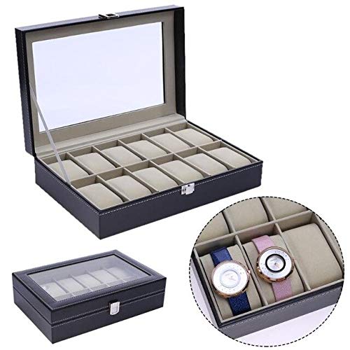 QOHNK Cuero de la PU 12 Ranuras Reloj de Pulsera Caja de exhibición Soporte de Almacenamiento Organizador Caja de Reloj Joyería Dispay Caja de Reloj