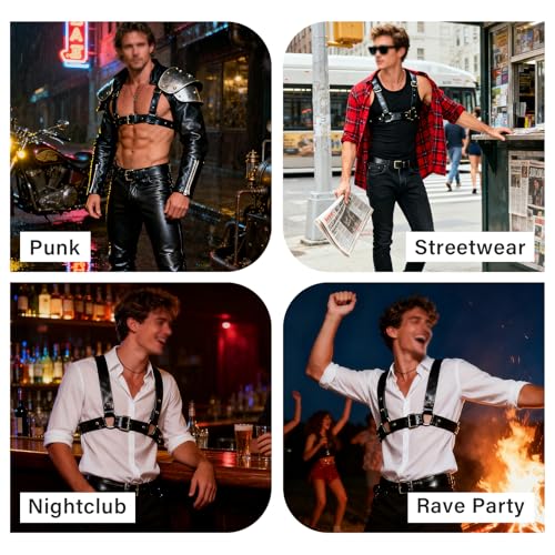 Image of Mens Body Chest Belt Harness PU Leather Supporters Adjustable Shoulder Strap Sexy Party Cosplay Costume