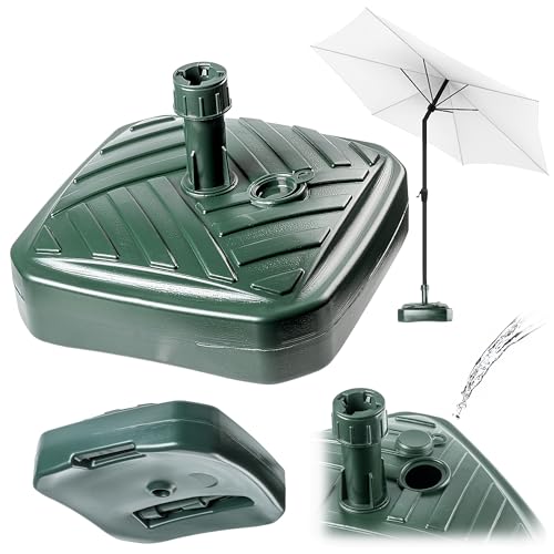 KADAX Supporto per ombrelloni, supporto rotondo per ombrelloni, riempibile con sabbia acqua o ghiaia, supporto in plastica per giardino, terrazza, spiaggia (versione 1 quadrato, verde)