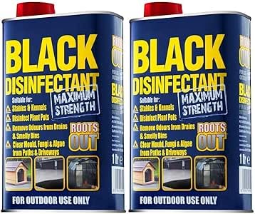 Roots Out Disinfectant for Drains, Stables and Driveways, Removes Moss and Algae, 2 x 1L Bottles, Black
