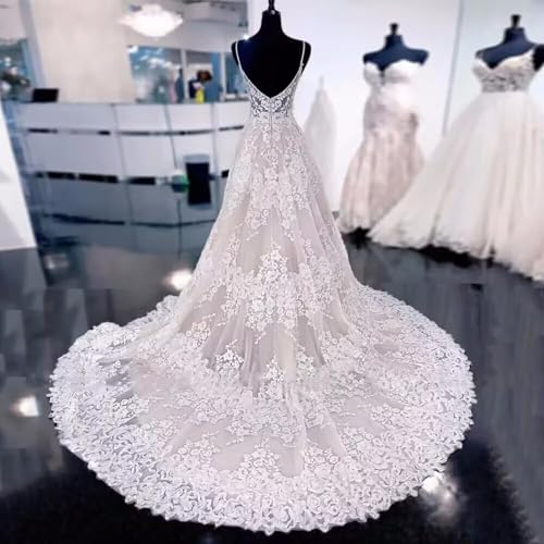 Beach Wedding Dresses for Bride 2025 Lace Appliques Tulle Boho Bridal Gowns with Train He5031042