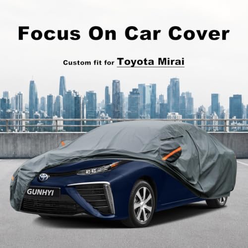 Image of GUNHYI Premium Car Cover Custom Fit Toyota Mirai, 16 Layers Heavy Duty Car Cover Waterproof All Weather with Zipper Door for Sun Rain Snow Dust Uv Protection