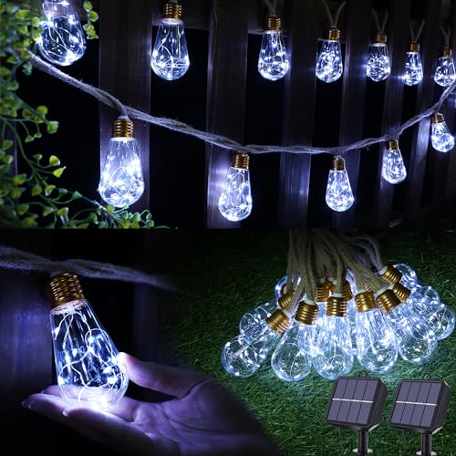 Guirlande solaire 20pi corde chanvre, 16 ampoules, 8 modes
