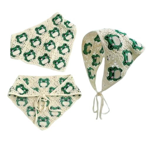 Animal Crochet Bandanas Headbands Hairbands Head Hair Scarf Knitted Floral Hair Accessories for Hair Styling Festival Y2K (Frog O)