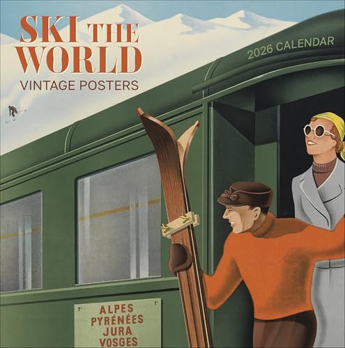 Wall Calendar 2026, Ski the World: Vintage Posters Art, 12 Months, Large Grid Design Featuring 12 Artworks