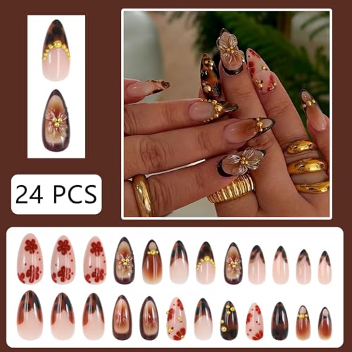 3D Floral Press on Nails - Leopard Print French Tips