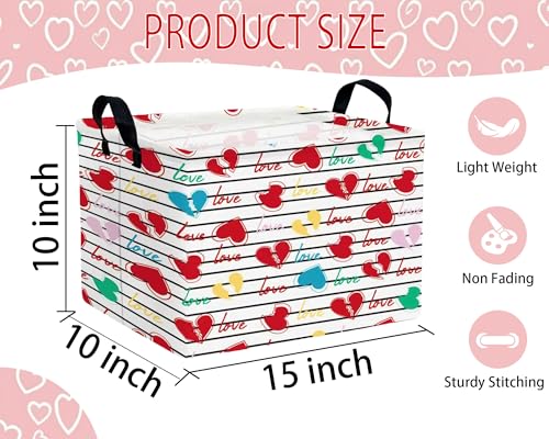 Image of Large Valentine's Day Basket Heart Shaped Storage Bin for Gifts Collapsible Organizer Room Decor (Black Cross Bar Love)