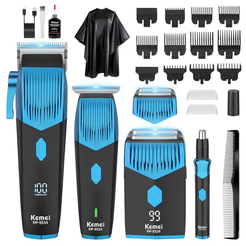 KEMEI 8534 - Juego de cortadora de pelo profesional para hombres, cortadora de pelo eléctrica, afeitadora de láminas para barba, nariz y orejas, kit de aseo inalámbrico, kit de corte de pelo KEMEI 8534 - Juego de cortadora de pelo profesional para hombres, cortadora de pelo eléctrica, afeitadora de láminas para barba, nariz y orejas, kit de aseo inalámbrico, kit de corte de pelo