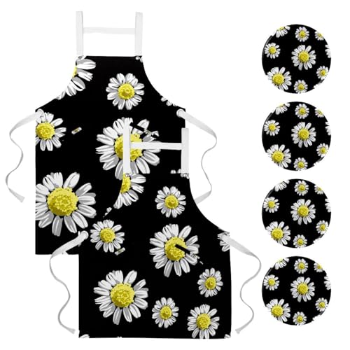 Tablier de cuisine motif marguerites imprimé sans couture lot de 2