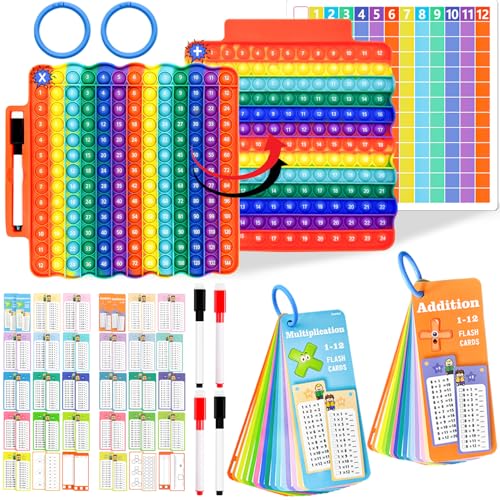 Image of Addition Flash Cards+Multiplication Flash Cards + Fingertip Bubbles Toy, Interesting Math Combination, Math Games for Children Aged 3 +
