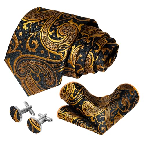 Image of 5PCS Mens Silk Tie, Pocket Square, Cufflinks, Drilled Tie Ring and Lapel Pin Set for Wedding Groom Party