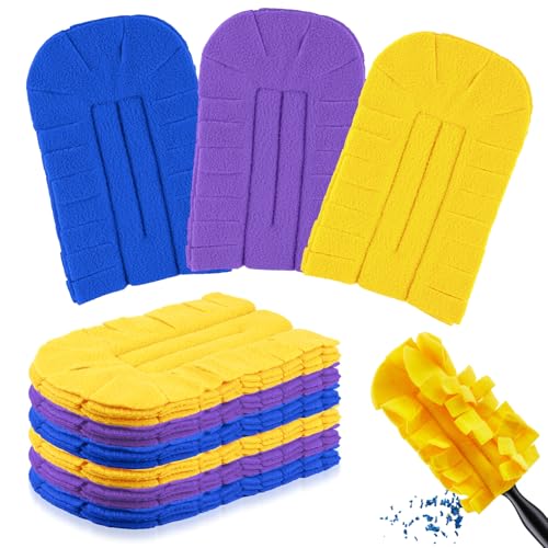 Image of Zubebe 6 Pcs Reusable Duster Refills Fleece,Blue, Yellow, Purple | Soft Polyester Fiber Flat Duster Refill Multi Surface Washable Cleaning Pad Tools for Home, Blinds, Car, Pet, Furniture, Fans