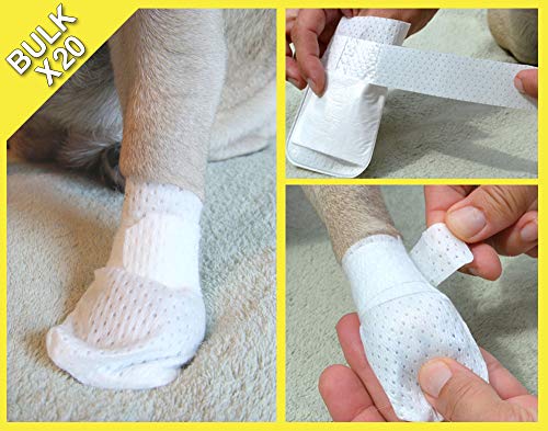 PawFlex Medimitt Paw Bandages for Dogs, Cats and Pets Medical Booties, First aid for Paws Non Slip, Non Adhesive, Breathable,Disposable, Washable, Adjustable Strap, Value Pack (Medium 20-Pack)