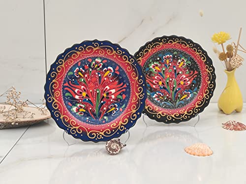 Ayennur Turkish Decorative Plates Set Of 2-7.08 Inch(18Cm) Multicolor Handmade Ceramic Ornament For Home&Office Wall Hanging Decors #TOP4