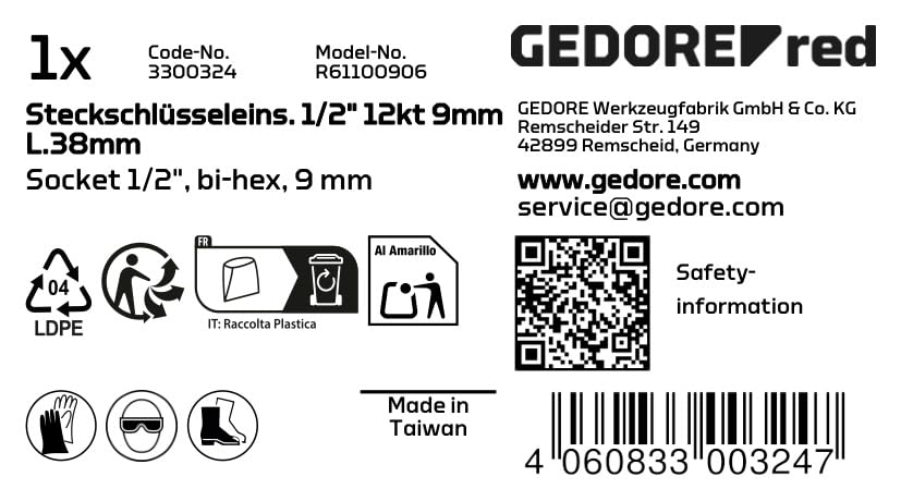 GEDORE Red Socket Spanner Insert 1/2 Inch 12-Point Metric Short Wrench Width 9 mm - Image 2
