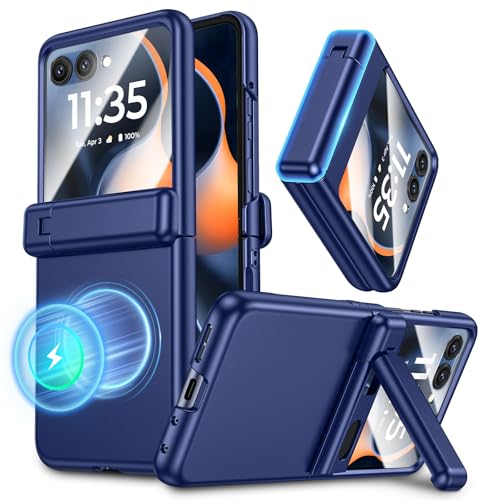 Maxdara for Motorola Razr 2026/2025/2024 Magnetic Case with Kickstand, [Compatible with MagSafe] [Built-in Screen Protector] [Hinge Protection] Phone Cover for Moto Razr 2026/2025, Blue