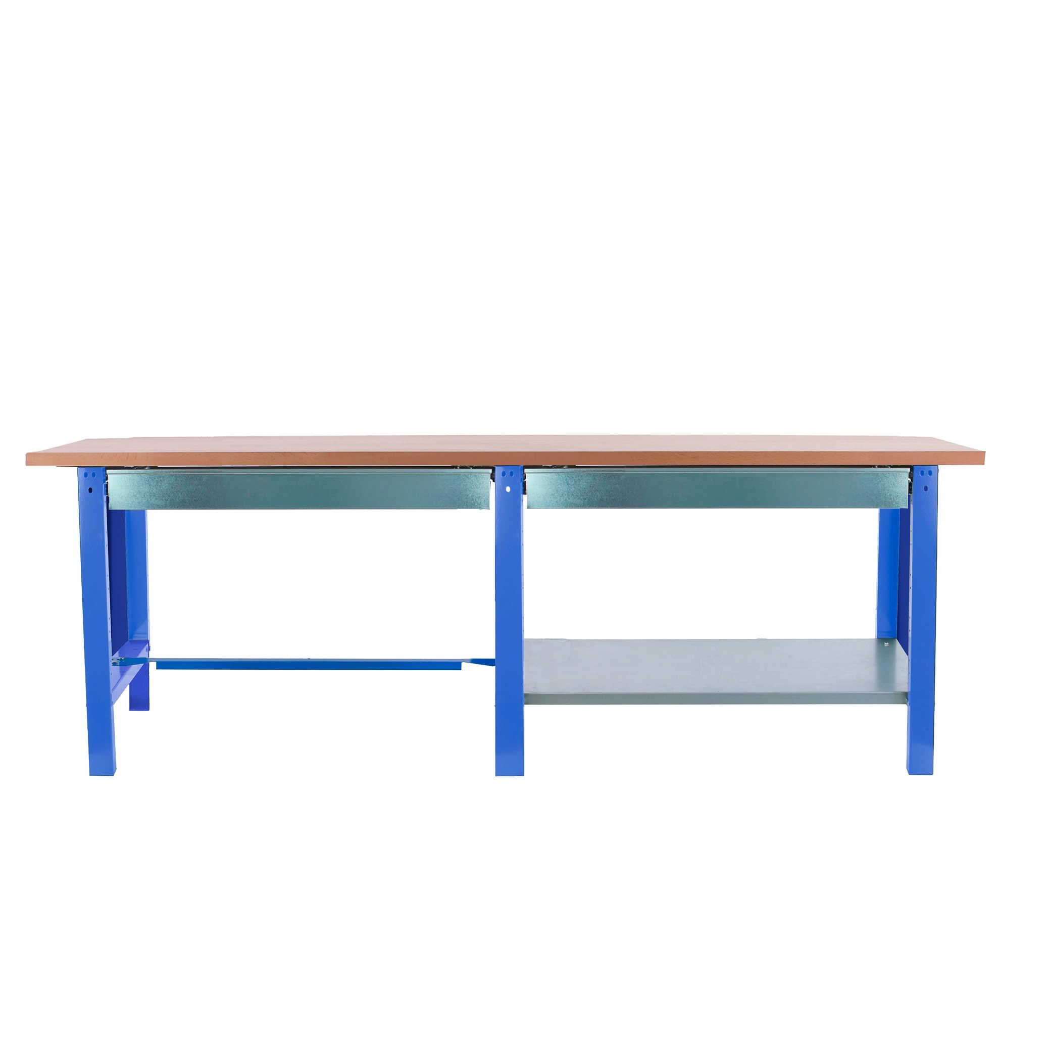 SimonRack Banco de Trabajo Taller Doble, Capacidad Carga 1000 kg, 865x2600x750 mm, 2 Cajones, Mesa de Trabajo, Azul/Haya - BT6 PRO