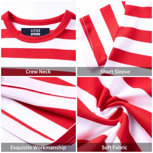 Image of LittleSpring Boys Girls T Shirt Rainbow Striped Cotton Crewneck Tees for Kids Fashion