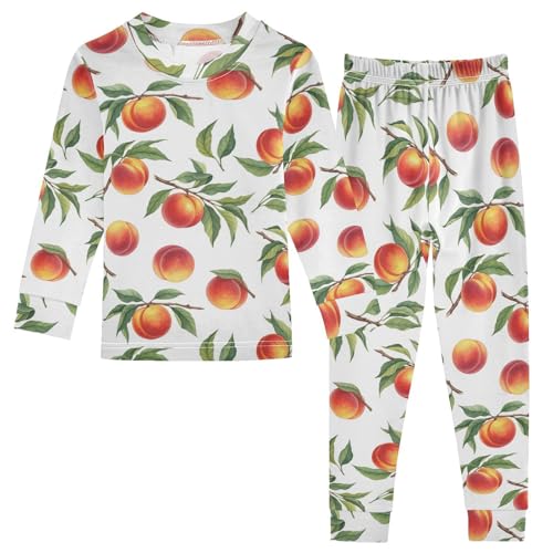Pajama Sets Long Sleeve Peaches Branch Pattern Soft Comfy Sleepwear 2 Piece PJS 3-8T