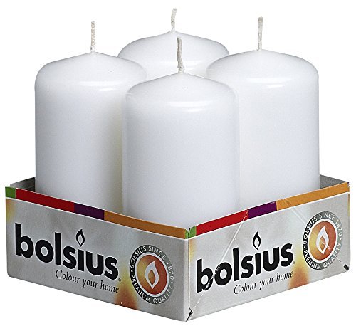 BOLSIUS Pillar Candle, White, Pack of 4, Tray 4, 100/50 mm