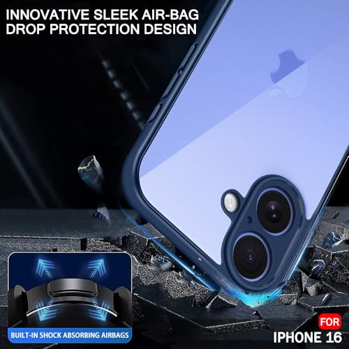 Image of TheGiftKart Ultra-Hybrid Crystal Clear Back Cover Case for iPhone 16 | Slim Fit Shockproof Design | Camera Protection Bump | Transparent Back Cover Case for iPhone 16 (PC & TPU, Blue Bumper)