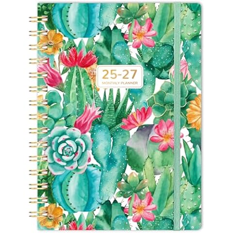Monthly Planner 2025-2027 - JAN.2025 - DEC.2027, Planner 2025-2027, 3-Year Planner, 6.3" x 8.4", 36-Month Planner 2025-2027 with Double-Side Pocket + Hardcover - Cactus Cover