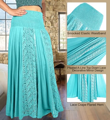 Agan Traders 3706 SKT Women's 2025 Spring Soft Rayon Smocked Elastic Waist-Band Bohemian Gypsy Long Skirt3