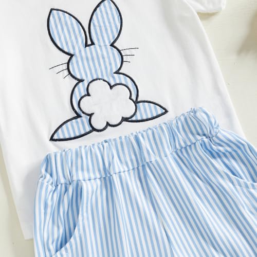Image of Toddler Baby Boy Easter Rabbit Outfit Short Sleeve Bunny Carrot Smocked T-shirt Elastic Waist Shorts Summer Clothes