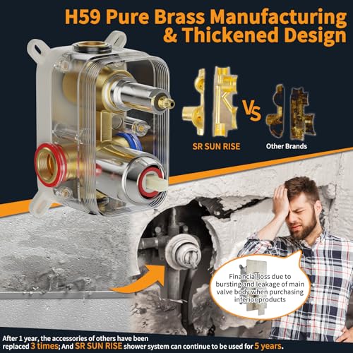 image for SR SUN RISE SRSH-D1203 12 Inches Bathroom Luxury Rain Mixer Shower Com