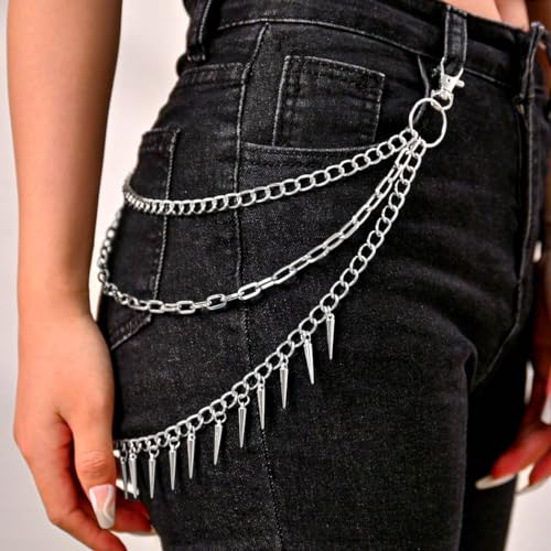 Goth Pants Chain Silver Layered Wallet Chain Punk Rivet Jeans Jewelry for Women and Men2